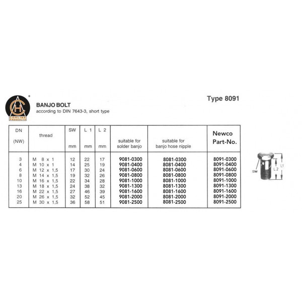 8091-0800 M14 HOLLOW BOLT