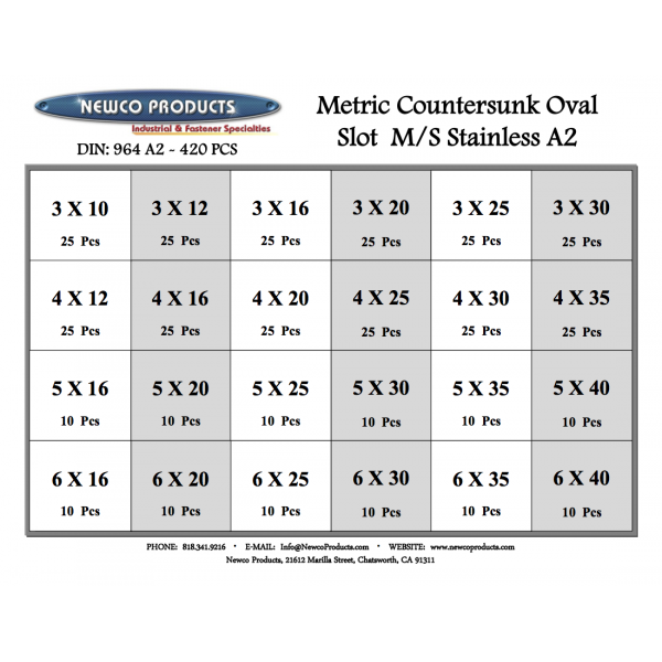 964 METRIC COUNTERSUNK OVAL SLOT M/S ASSORTMENT A2